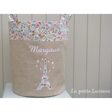 Sac à jouets brodé en Liberty Betsy porcelaine