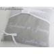 Coussin de mariage personnalisé brodé en lin gris et voile de lin