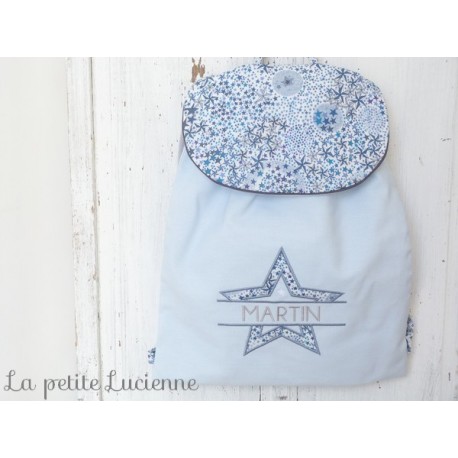 Sac à dos brodé enfant en liberty Adelajda bleu personnalisé