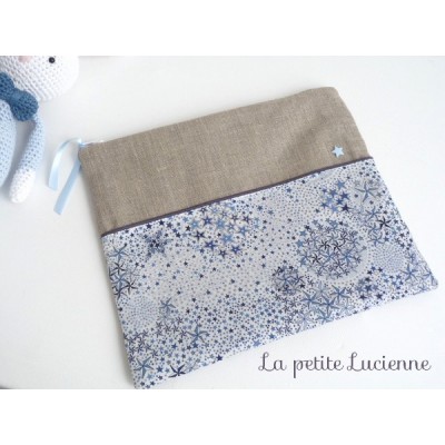 Trousse en liberty Adelajda bleu et lin