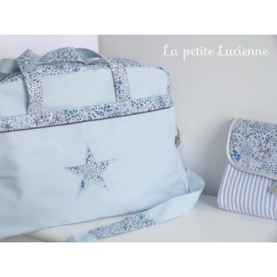 Sac à langer en liberty bleu personnalisé