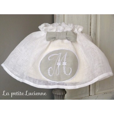 Housse abat en voile de lin et monogramme lin gris perle