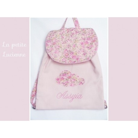 Sac à dos enfant, lin rose poudré, bord doré - Mon petit cartable