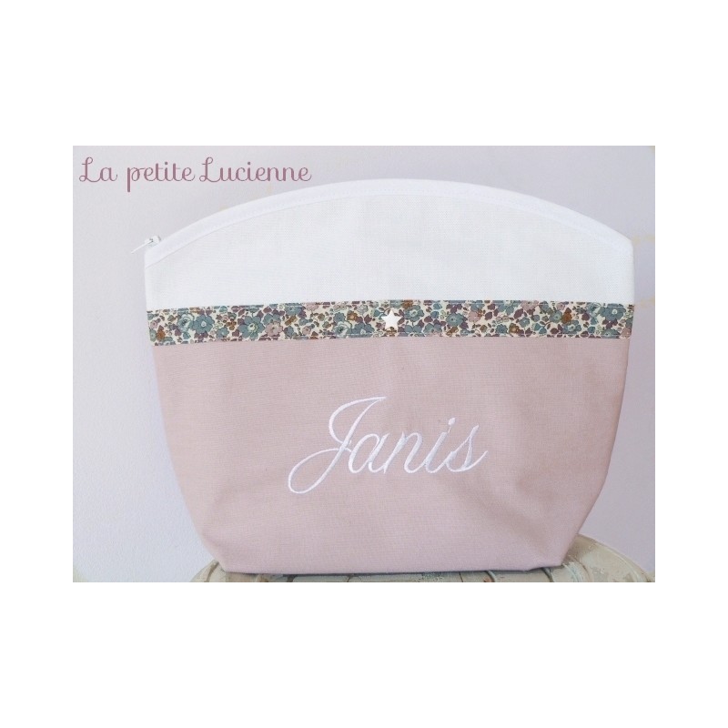 Trousse de toilette en tissu liberty rose fabriquée en France