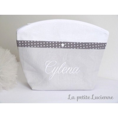 Trousse de toilette personnalisable en lin gris 