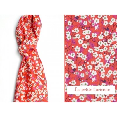 Foulard mini chèche en liberty Misti rouge rose