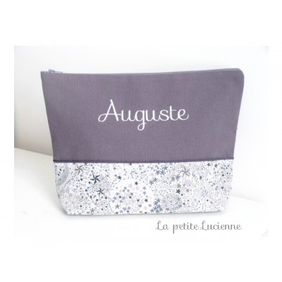 Trousse de toilette personnalisable en lin gris