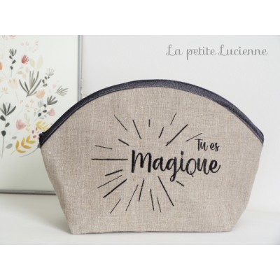 Trousse de toilette lin broderie Noire