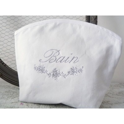 Trousse de toilette brodée Bain en linge ancien